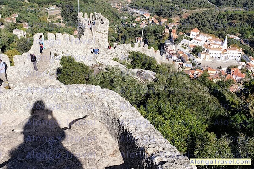 Castle of the Moors in Sintra steep walls, restored by King Dinis