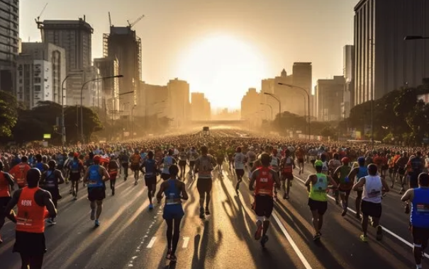 a group of people running in a marathon