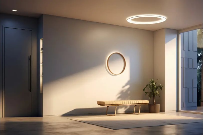 Casa com lâmpadas inteligentes acesas por sensor de movimento
