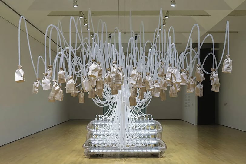 obra do artista Rafael Lozano-Hemmer, Vicious Circular Breathing, 2013