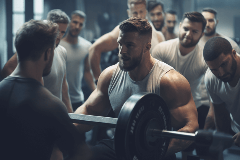 Group of men lifting weights in a gym