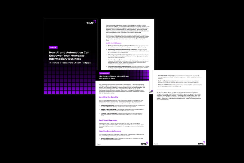 Time Consulting Group eBook design on AI and automation in the mortgage industry.