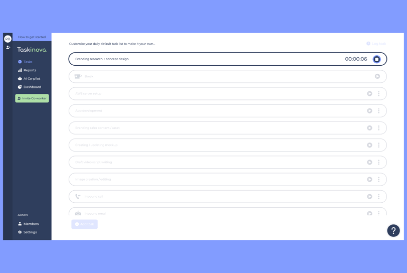 Taskinova in-app user interface displaying a seamless and intuitive design.