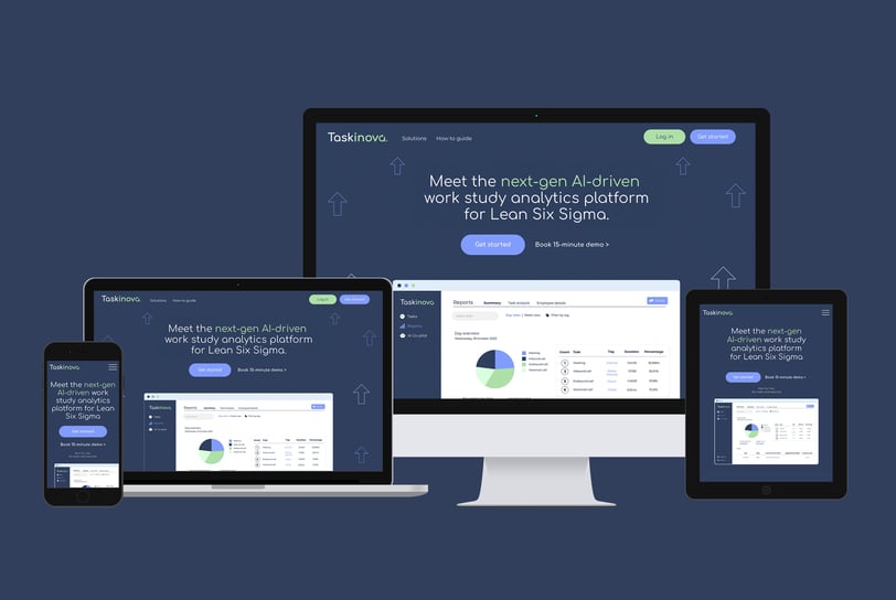 Taskinova website mockup presenting app features and design consistency.