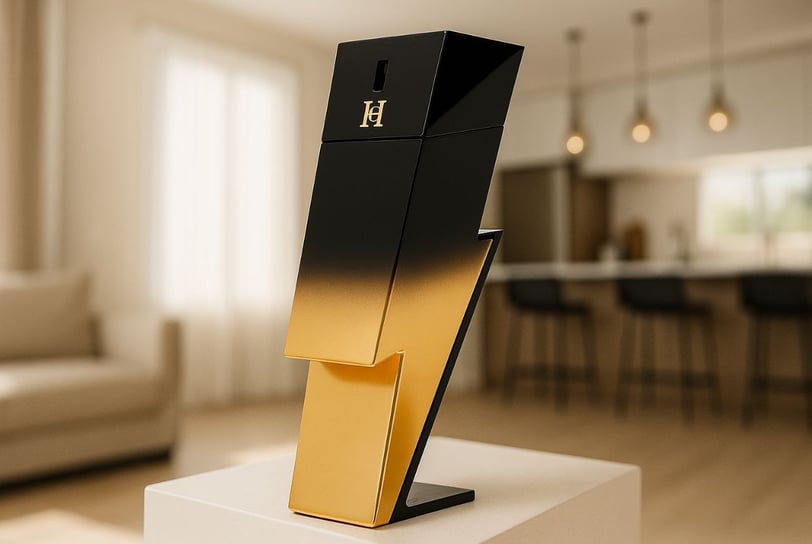 a gold trophy trophy trophy with a black and white background
