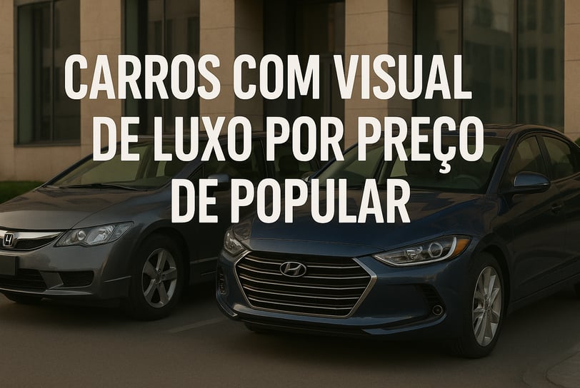Dois carros usados bem conservados — um Honda Civic cinza e um Hyundai Elantra azul — estacionados l