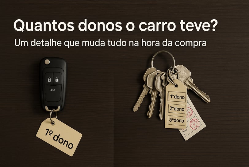 Imagem comparativa em fundo de madeira escura, dividida ao meio. À esquerda, uma única chave de carr
