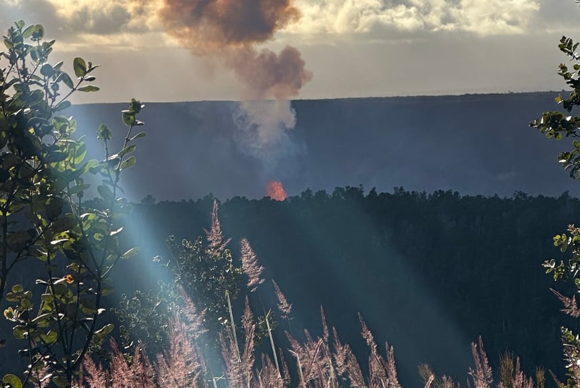 Kilauea eruption is seen from across the crater