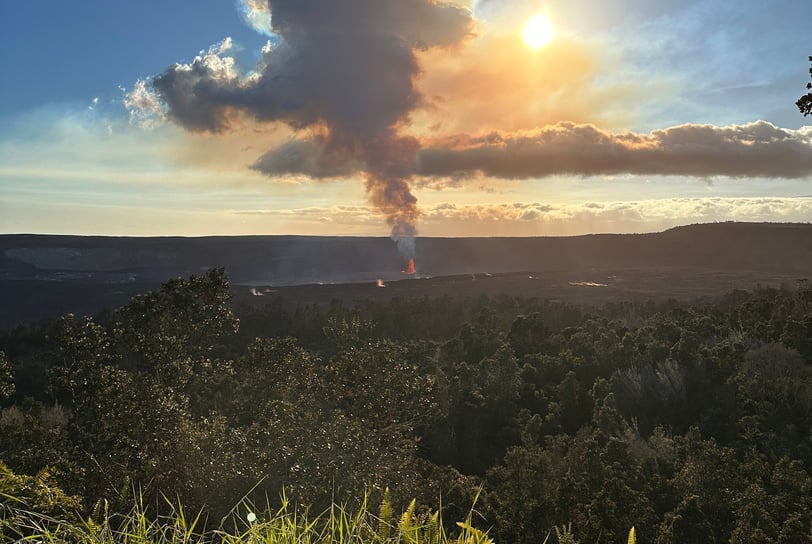 smoke plume rising from Kilauea eruption in Halema'uma'u Crater as seen from Walden Ledge