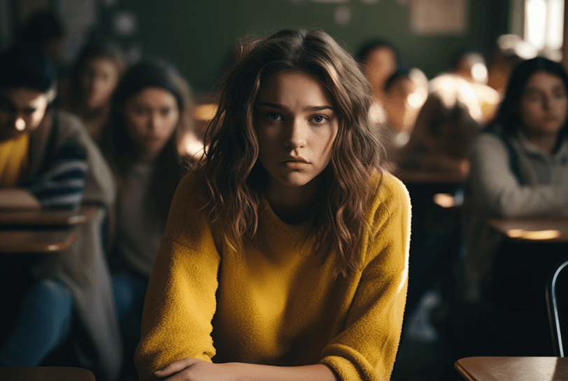 Teenager feeling anxious about her acne skin problem
