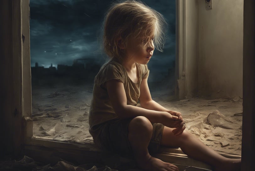 a little child sitting on a window sill