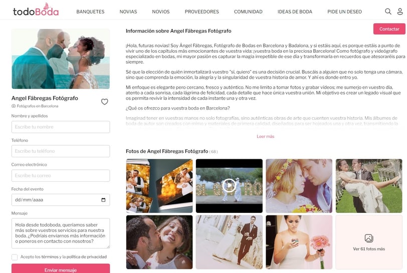 Angel fábregas Fotógrafo de bodas en Barcelona en el portal de bodas TodoBoda.com