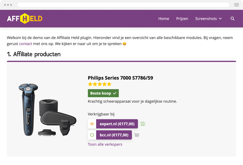 Affiliate Held voorbeeld website