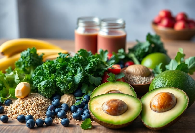 a variety of fruits and vegetables on a table