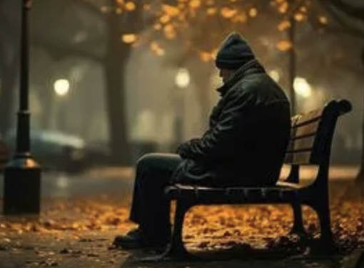 a man sitting on a bench in a park