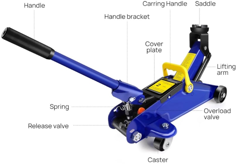 Low Profile Floor Jack with a 2 tonne load capacity, adjustable height, and heavy-duty steel construction for reliable car ma