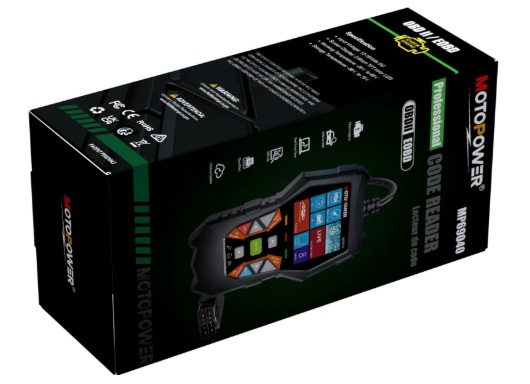 MOTOPOWER MP69040 OBD2 Scanner plugged into a car
