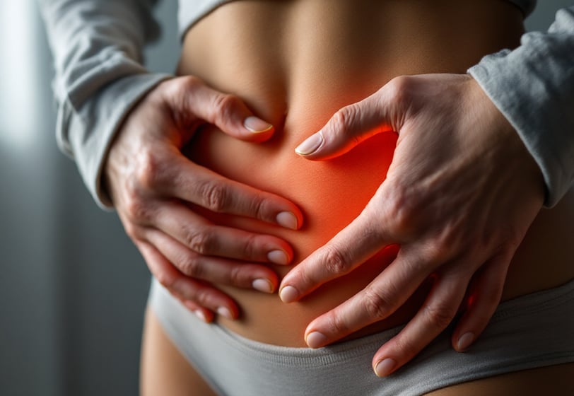 a woman with her hands on her stomach