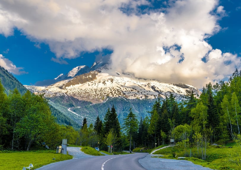 Asphalt road in Swiss Alps Mountain near Chamonix