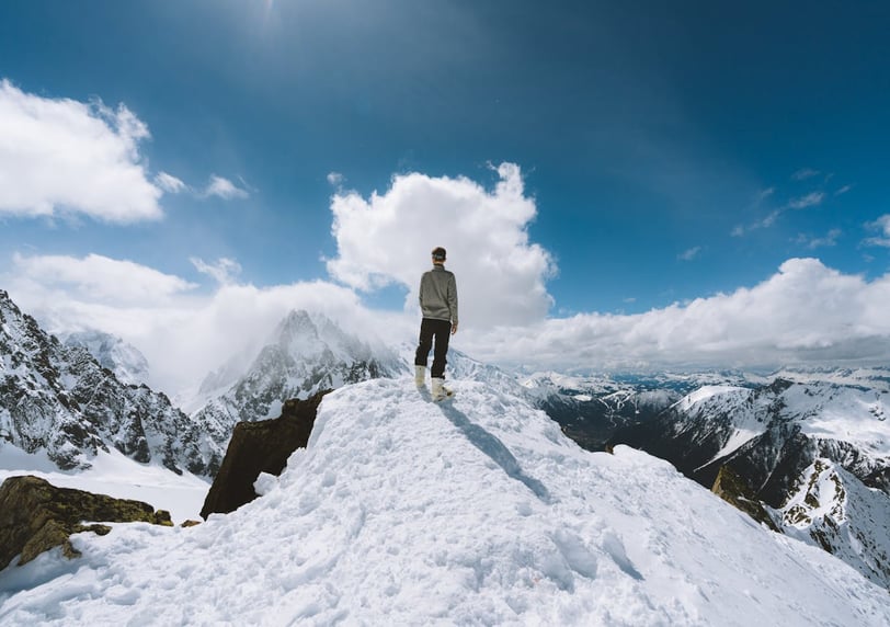 Person Standing on Slope Glacier Mountain in Chamonix, Mont Blanc