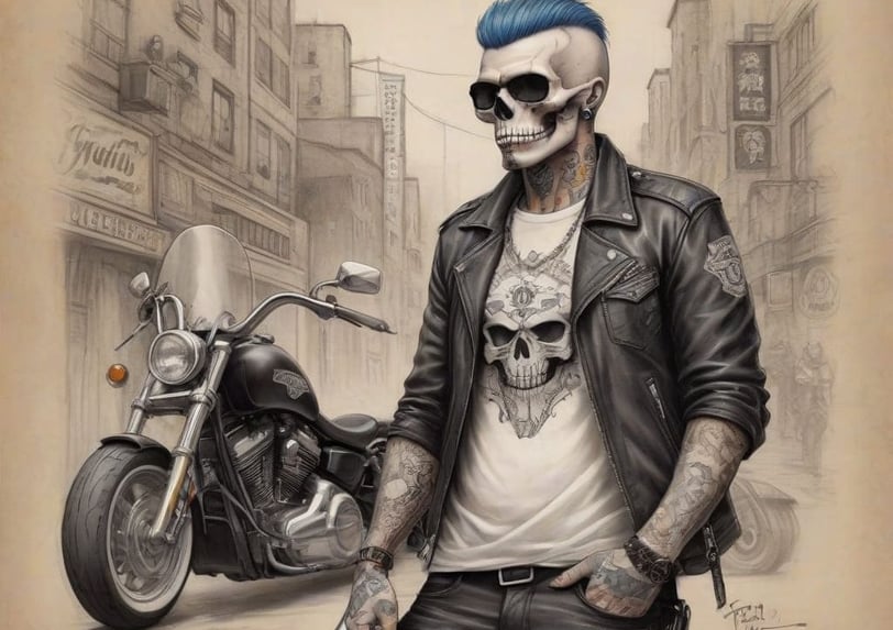 Decoração única com arte de moto e caveira da Cavérik