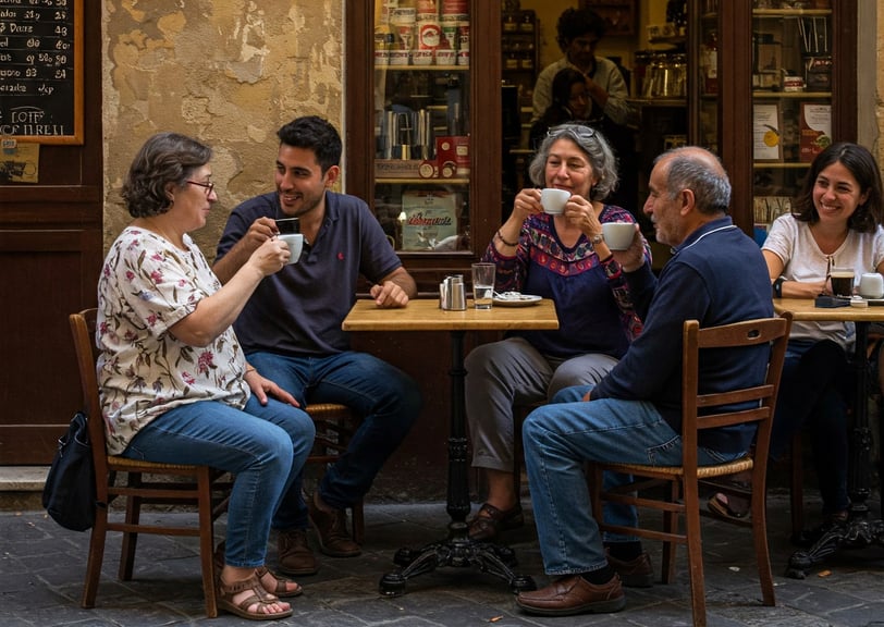 a group of people sitting at a table