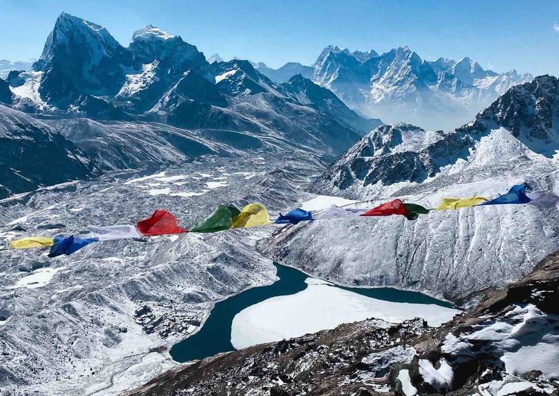 A breathtaking view of the Nepalese peaks from Gokyo Ri in Nepal.