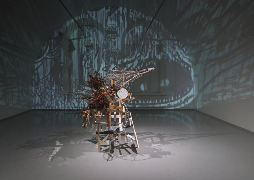 'Assemble' ikebana performance by Hedy Leung featuring found materials and spatial storytelling