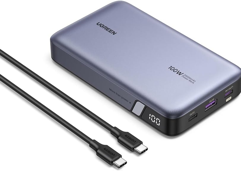 a power bank with a usb cable and a usb cable
