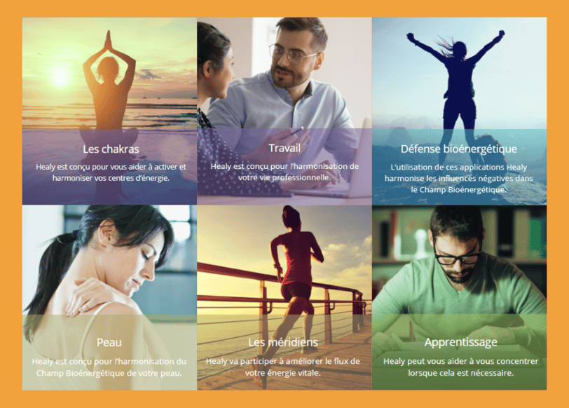 Programmes Healy spécialisés : chakras, travail, défense, peau et apprentissage