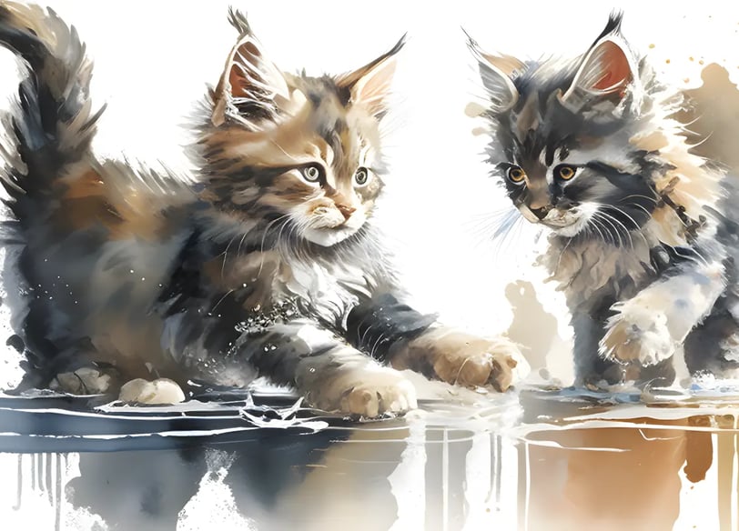 deux chatons maine coon en train de jouer