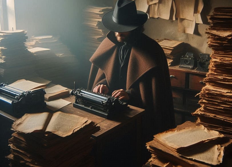 kaleidos writing a cryptogram on his library