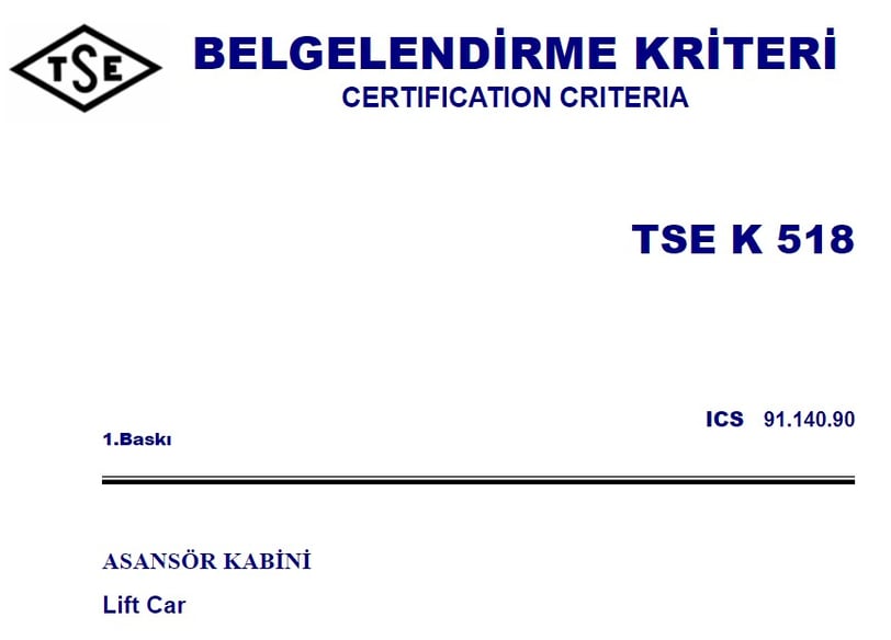 TSE K 518, ASANSÖR KABİNİ