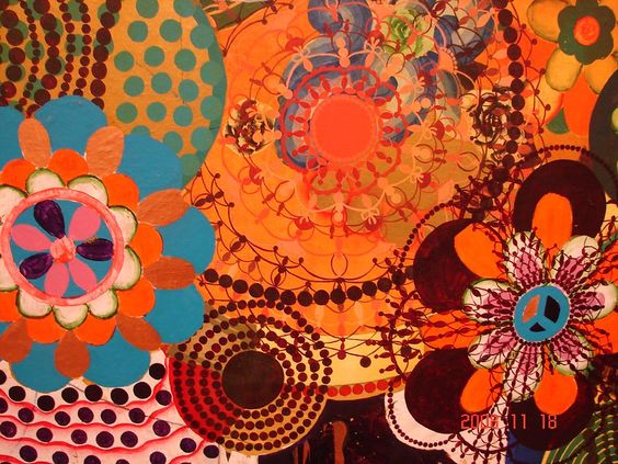 Quadro de Milhazes combinando barroco e modernismo com motivos florais.