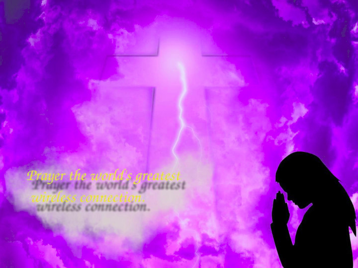 a person praying in front of a cross with the words Prayer the worlds greatest wireless conection