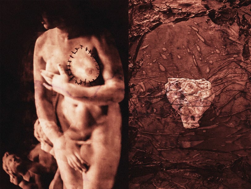 imagens de esculturas clássicas de mulheres produzidas a partir do reflexo em fragmentos de espelho