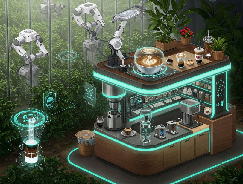 a coffee shop with a robot - like coffee shop
