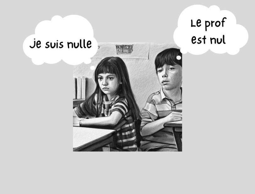 Une fille et un garçon à l'école et leurs pensées