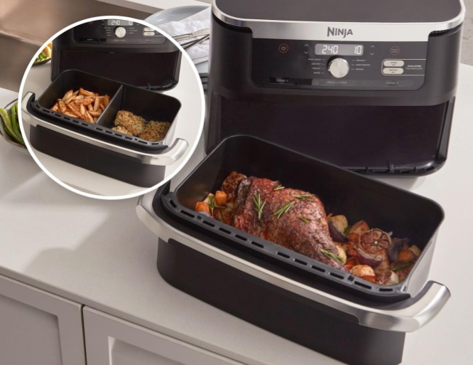 Ninja Foodi FlexDrawer Air Fryer with dual-zone design, removable divider, and large 10.4L capacity for healthy, oil-free coo