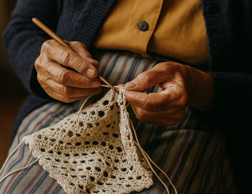  uma mulher fazendo croche, elementos do artesanato tradicional brasileiro,