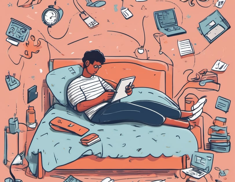 erson working comfortably in bed with a laptop