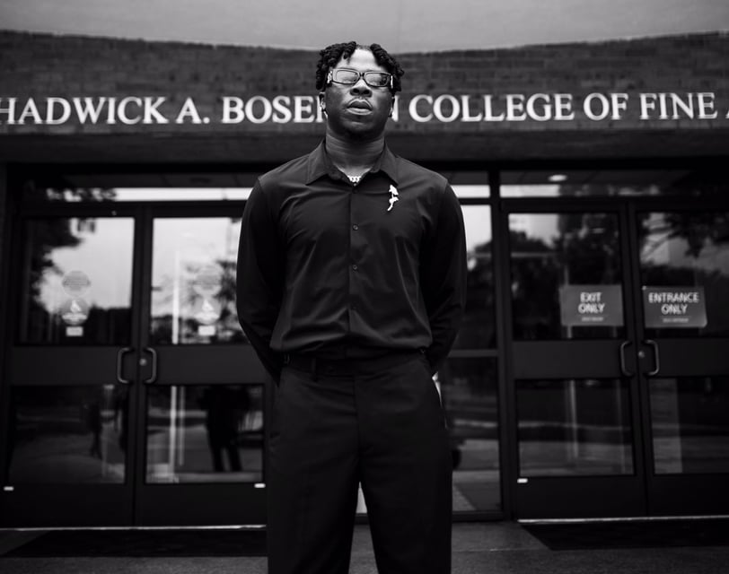 Stonebwoy in a black and white picture.