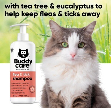Buddycare Flea & Tick Cat Shampoo for cats with natural ingredients
