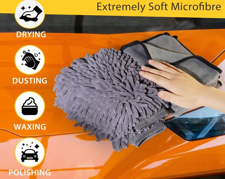 KEYAYE 5 Pcs Car Washing Kit - Microfiber Towels and Mitts