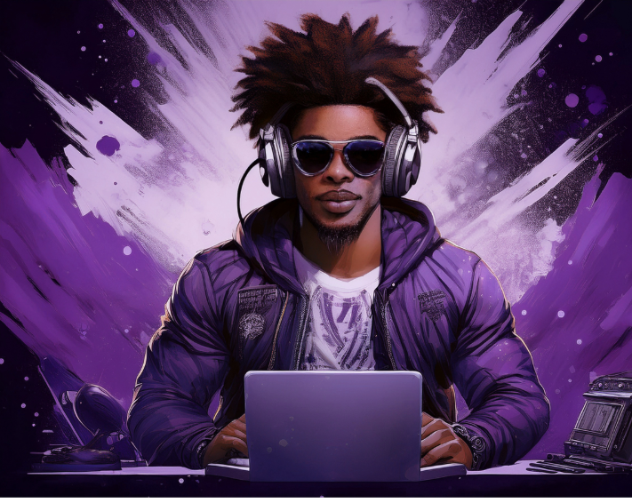 Man with headphones on working on a laptop