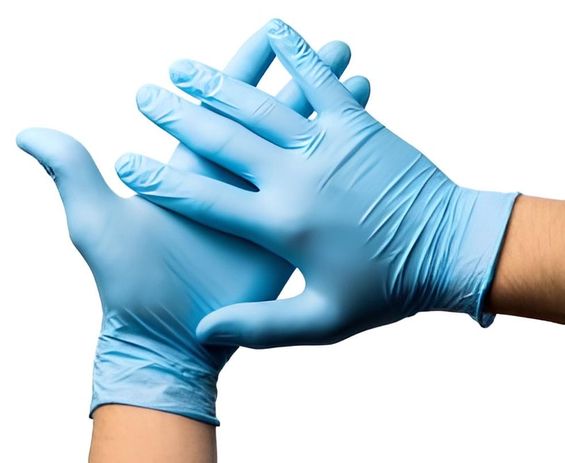 High-quality Malaysian-made nitrile gloves displayed, emphasizing their durability and consistent.