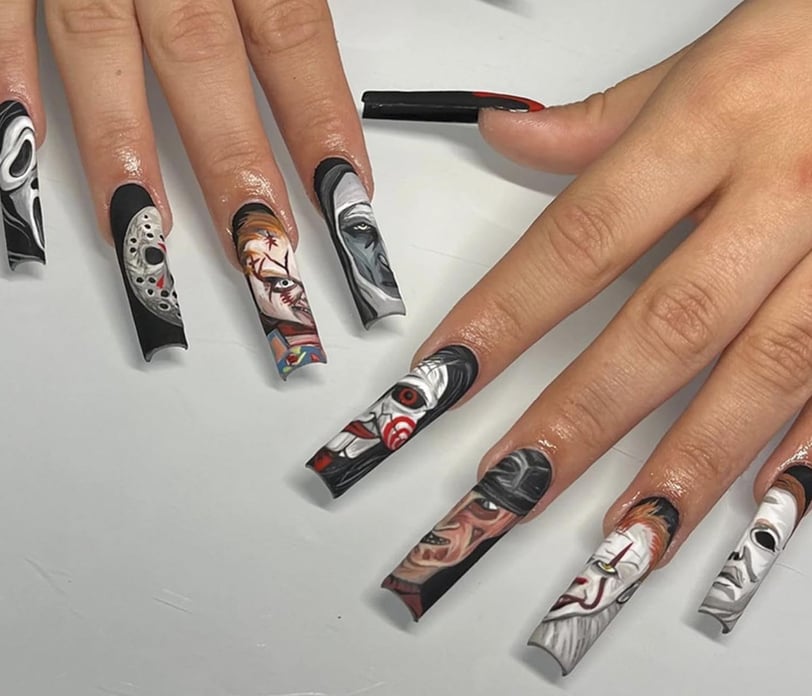 "Show off your Halloween spirit with these spooktacular press-on nails! Featuring eerie designs and