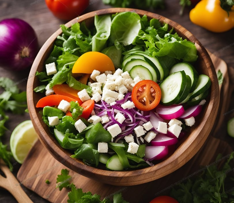 garden salad in a wooden bowl