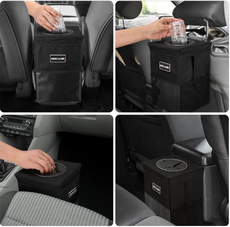 BEICARIN Car Trash Bin with Lid and Storage Pockets