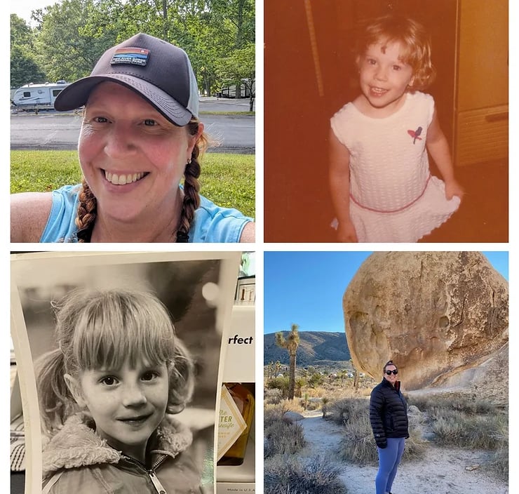 Collage of Audra M through years young and as she grew up woman